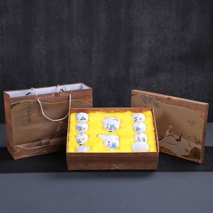 9 in 1 Ding Kiln Matte Glaze White Porcelain KungFu Tea Set Zen Tea Set Ceramic Teaware Set with Gift Box & 6 Cups