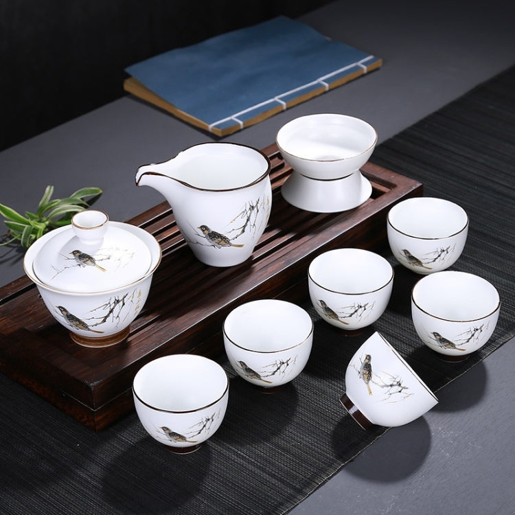 9 in 1 Ding Kiln Matte Glaze White Porcelain KungFu Tea Set Zen Tea Set Ceramic Teaware Set with Gift Box & 6 Cups