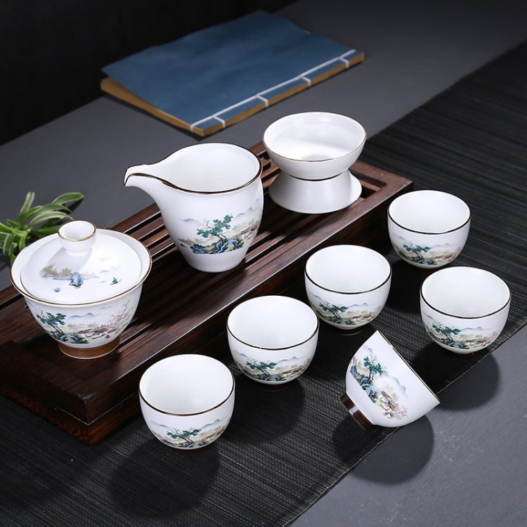 9 in 1 Ding Kiln Matte Glaze White Porcelain KungFu Tea Set Zen Tea Set Ceramic Teaware Set with Gift Box & 6 Cups