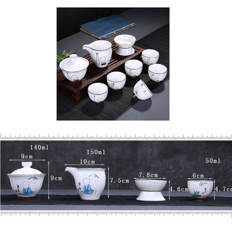 9 in 1 Ding Kiln Matte Glaze White Porcelain KungFu Tea Set Zen Tea Set Ceramic Teaware Set with Gift Box & 6 Cups