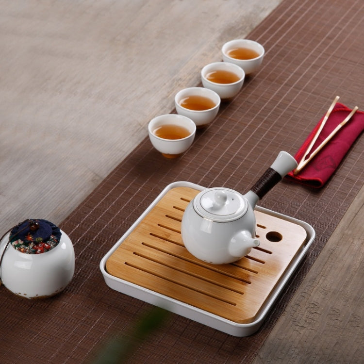 6 in 1 Japanese-style Ceramics Set Kung Fu Travel Tea Set Tea Tray Stoneware Tea Gift Set 4 Tea Cups (White)