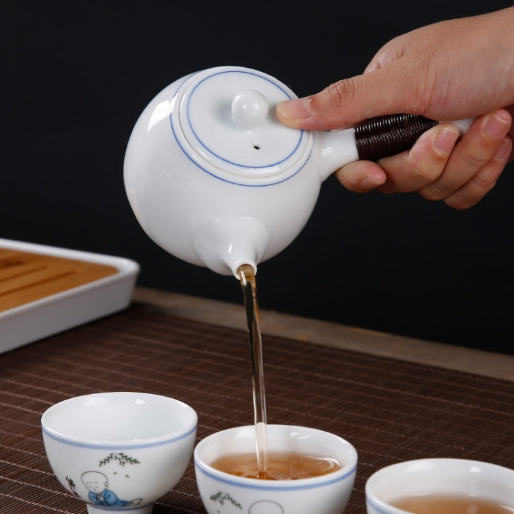 6 in 1 Japanese-style Ceramics Set Kung Fu Travel Tea Set Tea Tray Stoneware Tea Gift Set 4 Tea Cups (White)