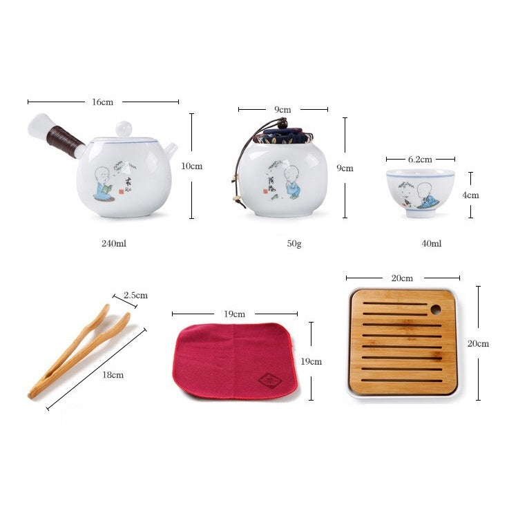 6 in 1 Japanese-style Ceramics Set Kung Fu Travel Tea Set Tea Tray Stoneware Tea Gift Set 4 Tea Cups (White)