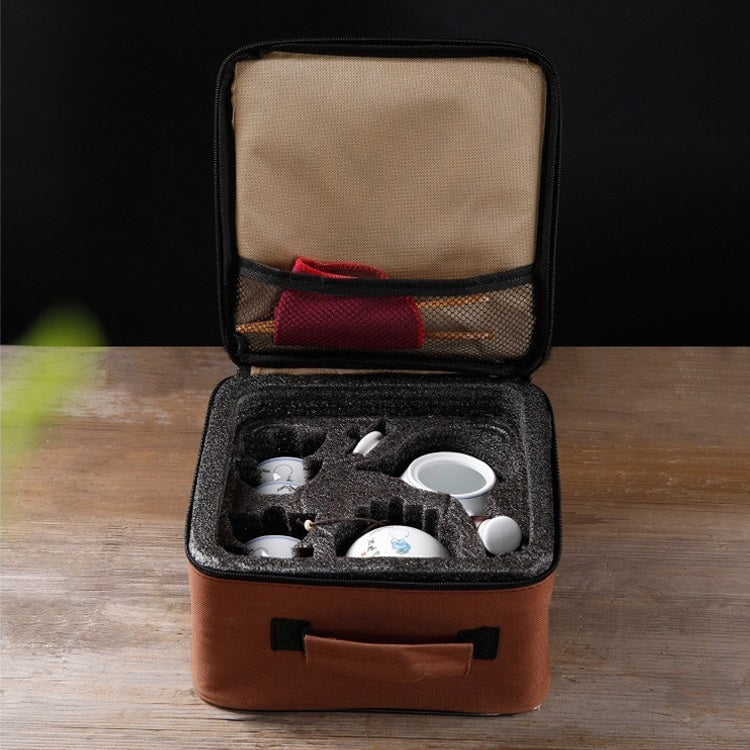 6 in 1 Japanese-style Ceramics Set Kung Fu Travel Tea Set Tea Tray Stoneware Tea Gift Set 4 Tea Cups (White)