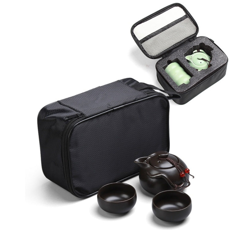 3 in 1 Celadon Ceramic Tea Set Penguin Kung Fu Teapot 1 Pot 2 Teacups Chinese Drinkware with Travel Gift Box(Black)