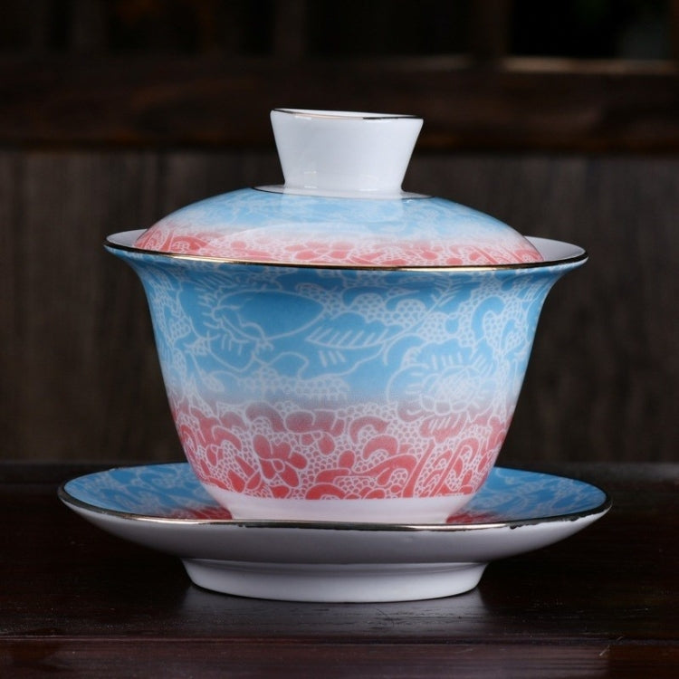 Ceramic Cover Bowl Royal Enamel Jingdezhen Sancai Tea Bowl Tea Set