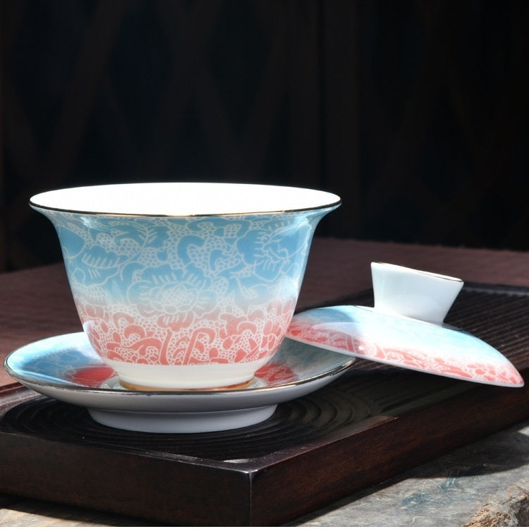 Ceramic Cover Bowl Royal Enamel Jingdezhen Sancai Tea Bowl Tea Set