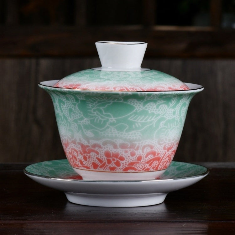 Ceramic Cover Bowl Royal Enamel Jingdezhen Sancai Tea Bowl Tea Set