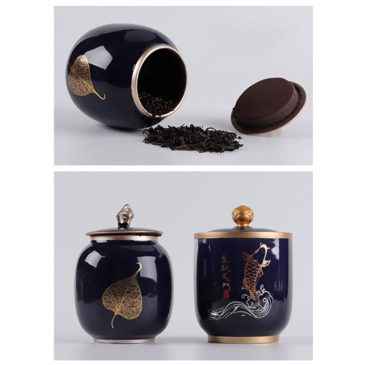 Indigo Glaze Large Tea Pot Ceramic Tea Pot Home Retro Sealed Cans Small Jar Tea Box