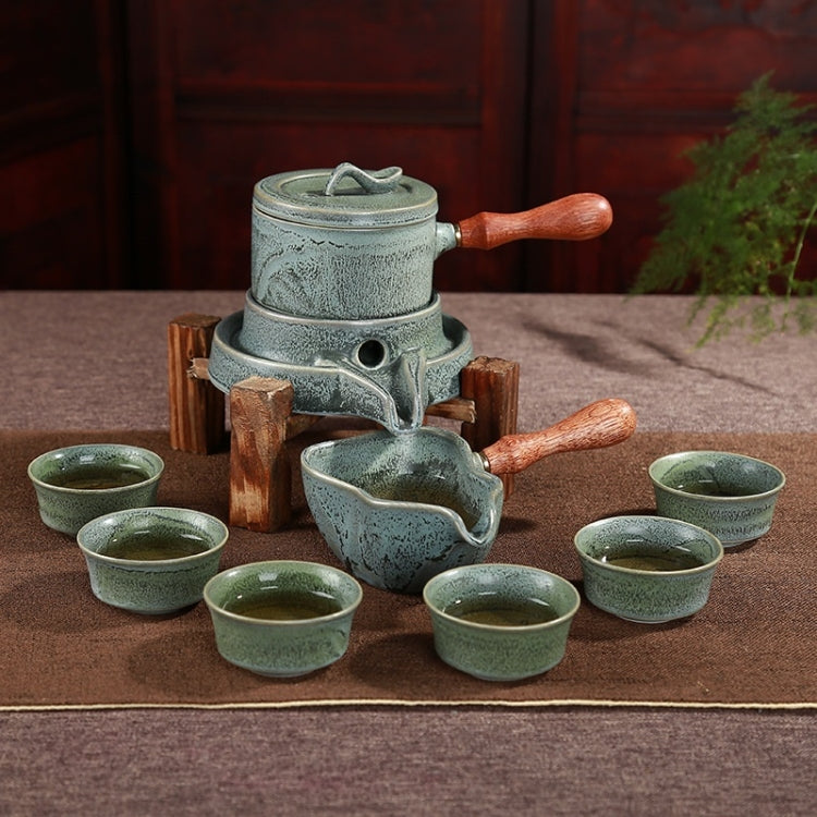 Retro Time To Run Stone Mill Automatic Tea Set Ceramic Kiln High-grade Kungfu Tea Set Gift Box with 6 Cups