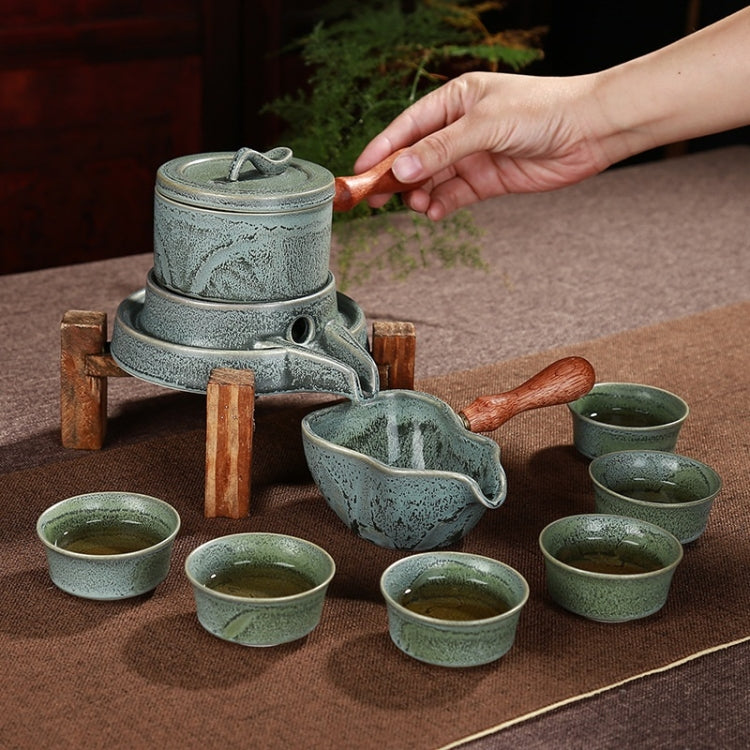 Retro Time To Run Stone Mill Automatic Tea Set Ceramic Kiln High-grade Kungfu Tea Set Gift Box with 6 Cups