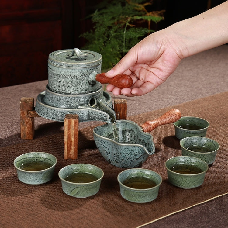 Retro Time To Run Stone Mill Automatic Tea Set Ceramic Kiln High-grade Kungfu Tea Set Gift Box with 6 Cups