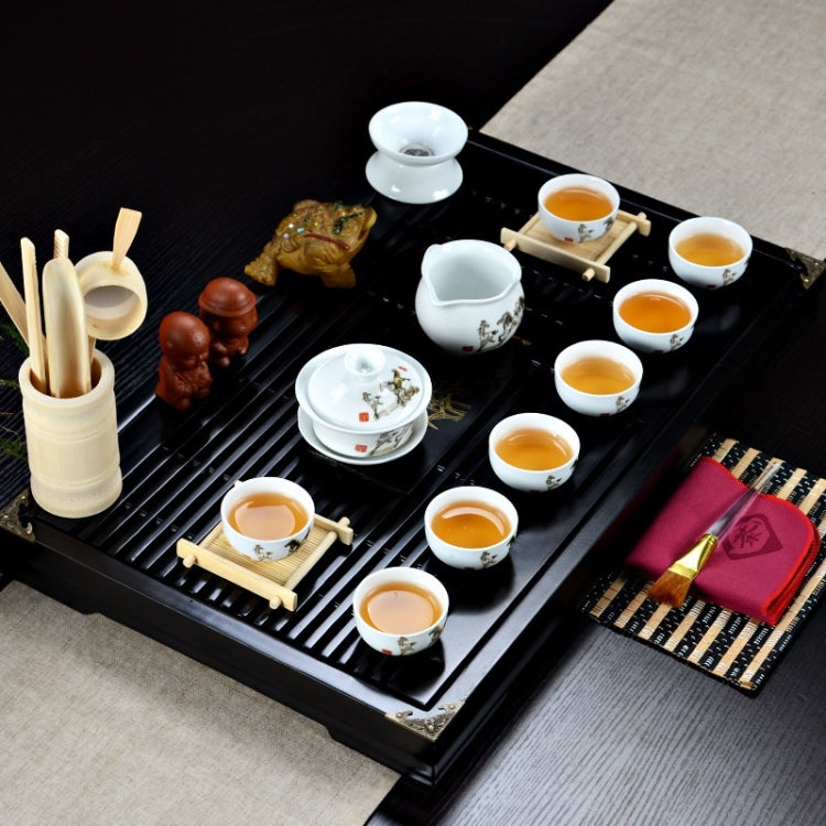 4 in 1 Kung Fu Tea Set High White Porcelain Tea Table with Tea Tray & 6 Tea Cups