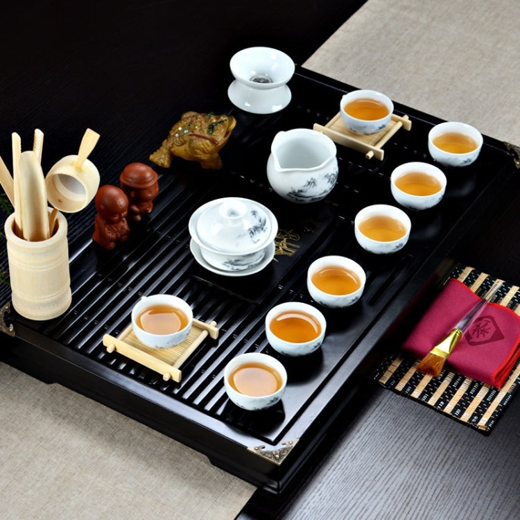 4 in 1 Kung Fu Tea Set High White Porcelain Tea Table with Tea Tray & 6 Tea Cups