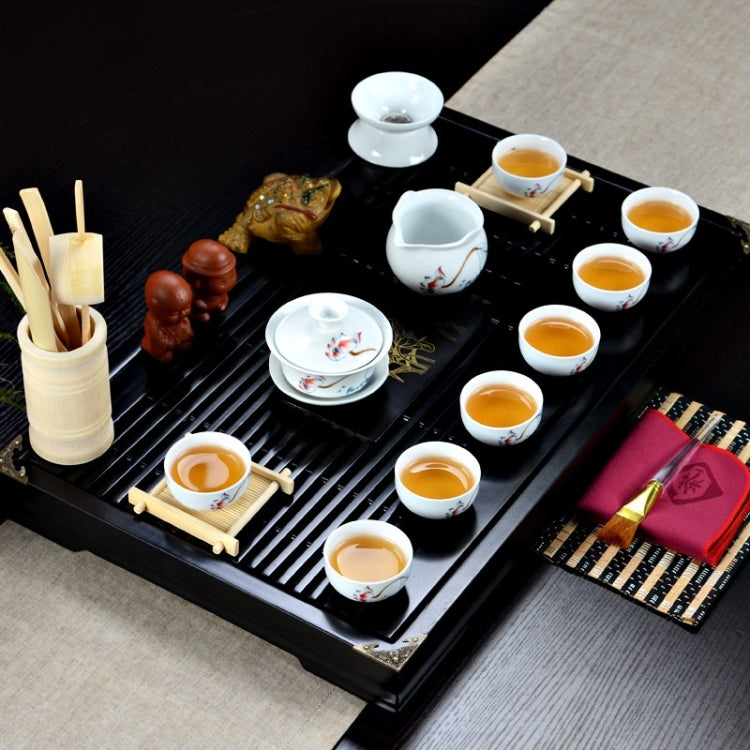 4 in 1 Kung Fu Tea Set High White Porcelain Tea Table with Tea Tray & 6 Tea Cups
