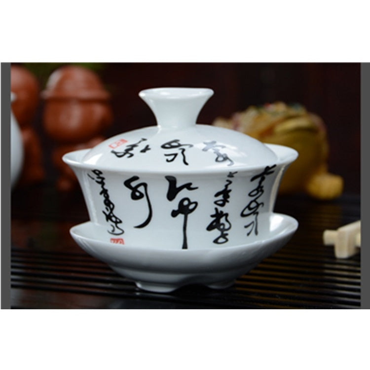 4 in 1 Kung Fu Tea Set High White Porcelain Tea Table with Tea Tray & 6 Tea Cups