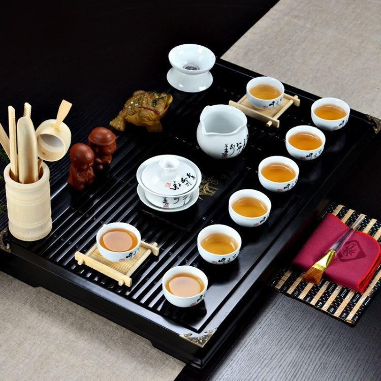 4 in 1 Kung Fu Tea Set High White Porcelain Tea Table with Tea Tray & 6 Tea Cups