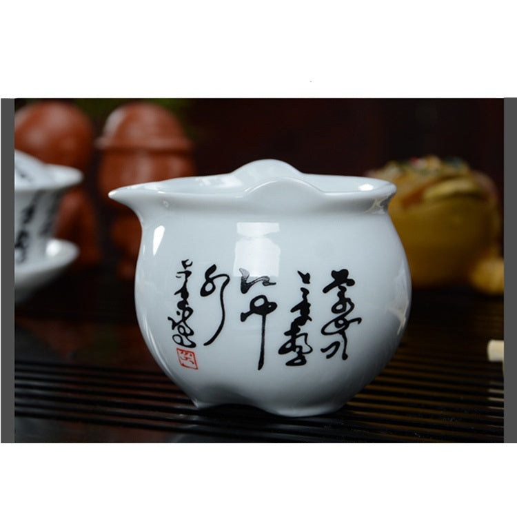 4 in 1 Kung Fu Tea Set High White Porcelain Tea Table with Tea Tray & 6 Tea Cups