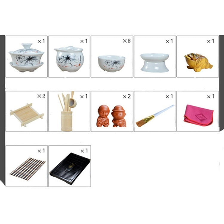 4 in 1 Kung Fu Tea Set High White Porcelain Tea Table with Tea Tray & 6 Tea Cups