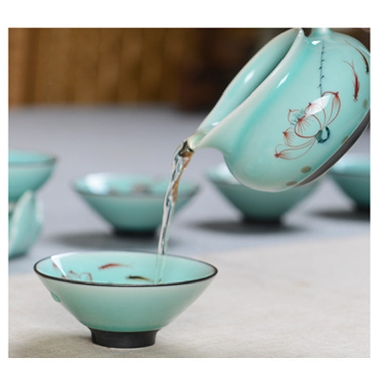 9 in 1 Celadon Ge Kiln Purple Sand Ceramics Complete Set Kung Fu Tea Set
