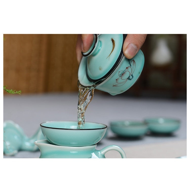 9 in 1 Celadon Ge Kiln Purple Sand Ceramics Complete Set Kung Fu Tea Set