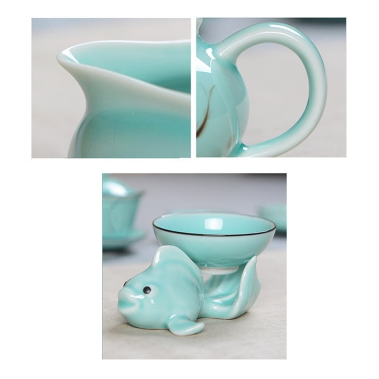 9 in 1 Celadon Ge Kiln Purple Sand Ceramics Complete Set Kung Fu Tea Set