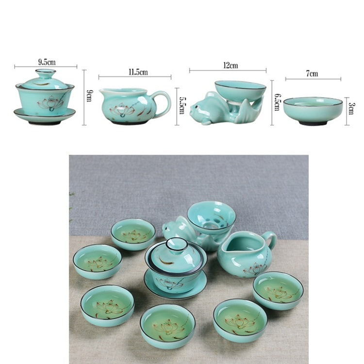 9 in 1 Celadon Ge Kiln Purple Sand Ceramics Complete Set Kung Fu Tea Set