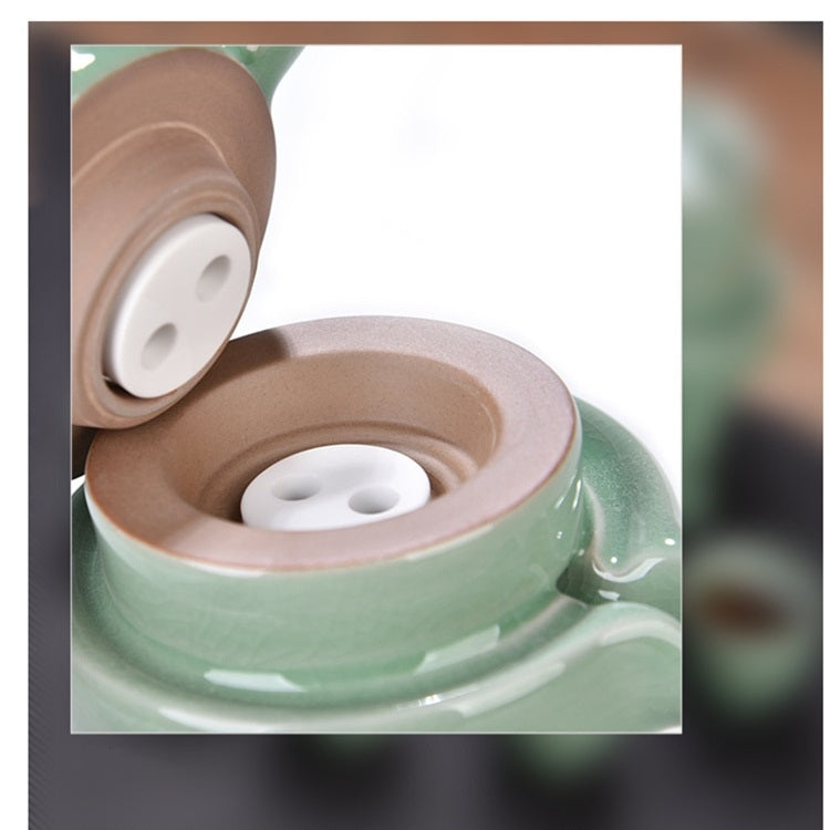 Retro Stone Grinding Creative Lazy Kung Fu Tea Ceramic Semi-automatic Teaware Set Business Gift Box