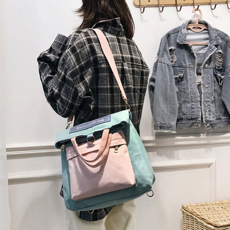 Multi-function Color Matching Canvas Double Shoulders Bag Ladies Handbag Mummy Backpack Bag