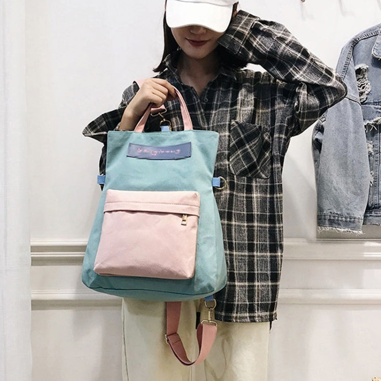 Multi-function Color Matching Canvas Double Shoulders Bag Ladies Handbag Mummy Backpack Bag