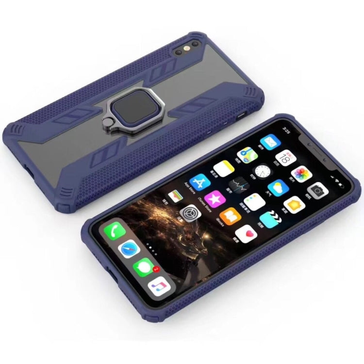 For iPhone XS Max Iron Warrior Shockproof PC + TPU Protective Case with Ring Holder(Dark Blue)