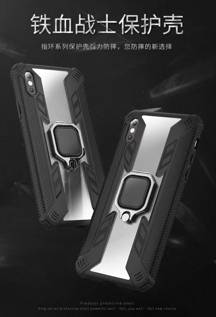 For iPhone XS Max Iron Warrior Shockproof PC + TPU Protective Case with Ring Holder(Dark Blue)