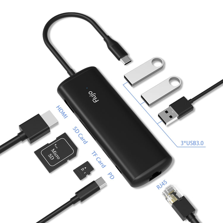 Flujo UC41-PD 4K Ultra HD HDMI + SD Card + TF Card + PD Port + RJ45 + USB 3.0 x 3 to USB-C / Type-C Multi-function HUB Converter