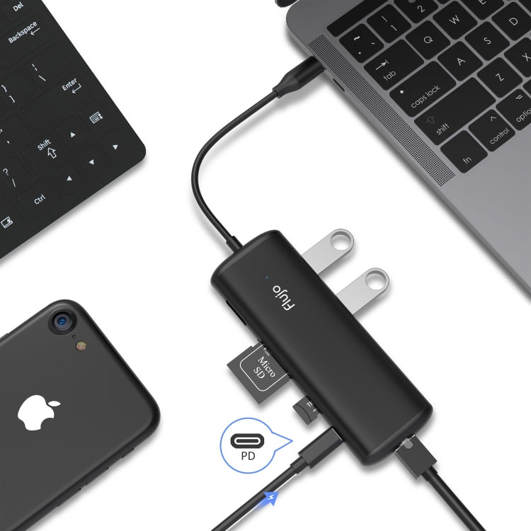 Flujo UC41-PD 4K Ultra HD HDMI + SD Card + TF Card + PD Port + RJ45 + USB 3.0 x 3 to USB-C / Type-C Multi-function HUB Converter