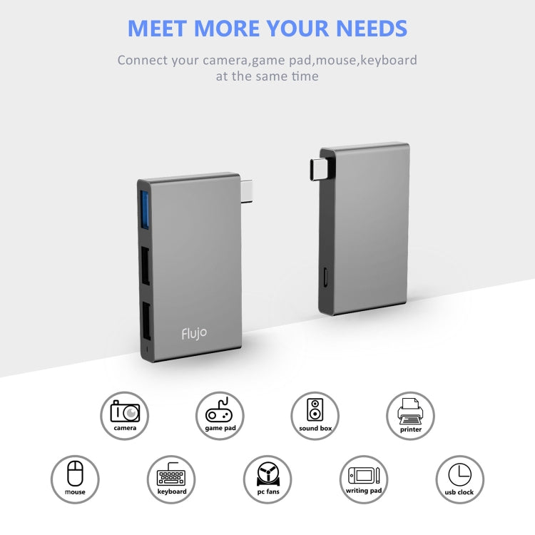 Flujo H55 Aluminum USB-C / Type-C & Micro USB to USB 3.0 & USB 2.0 HUB Adapter