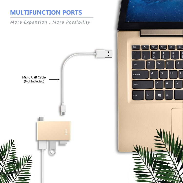 Flujo H55 Aluminum USB-C / Type-C & Micro USB to USB 3.0 & USB 2.0 HUB Adapter