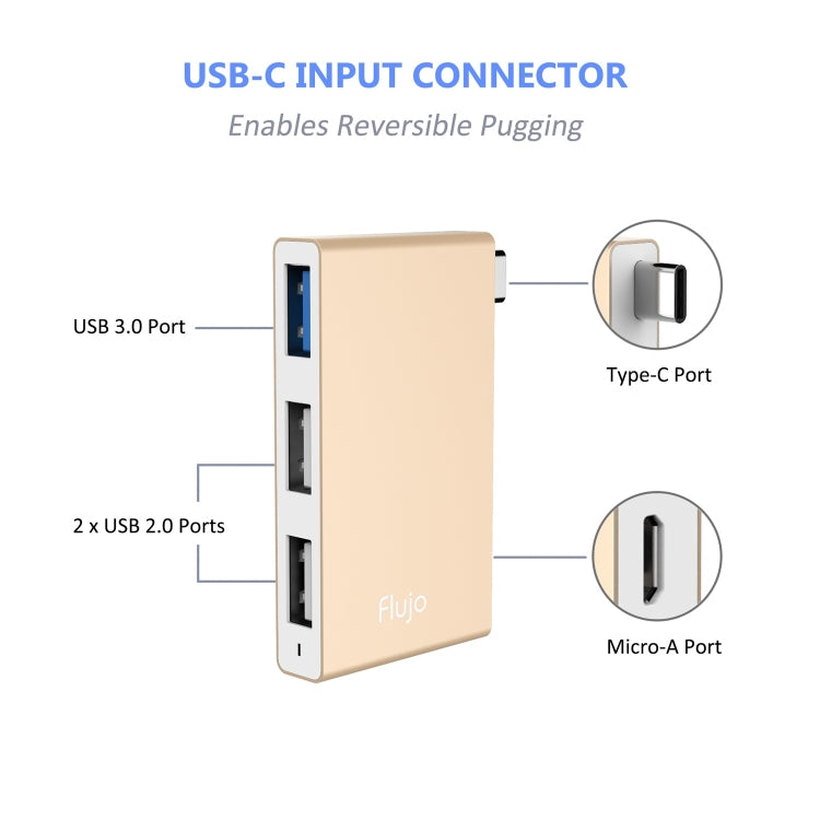 Flujo H55 Aluminum USB-C / Type-C & Micro USB to USB 3.0 & USB 2.0 HUB Adapter