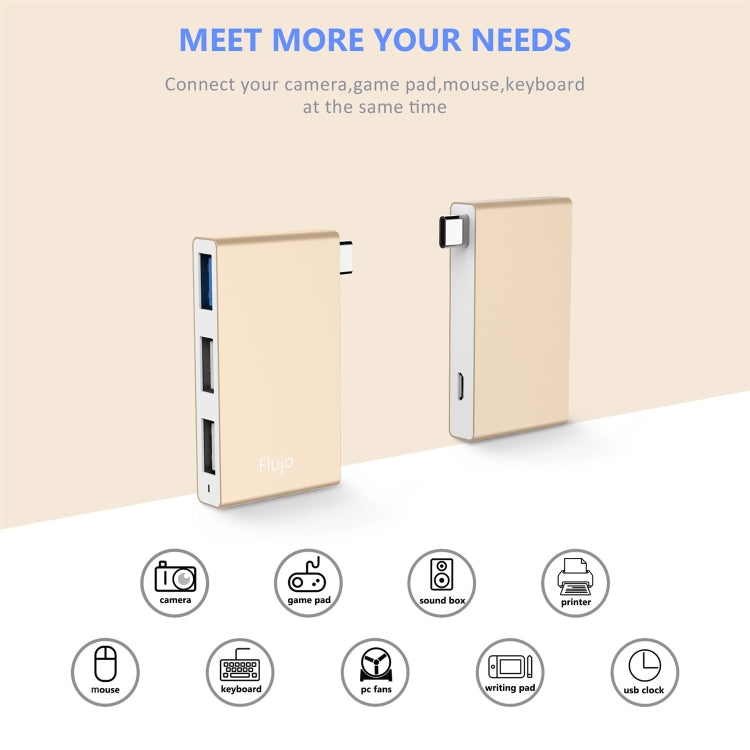 Flujo H55 Aluminum USB-C / Type-C & Micro USB to USB 3.0 & USB 2.0 HUB Adapter