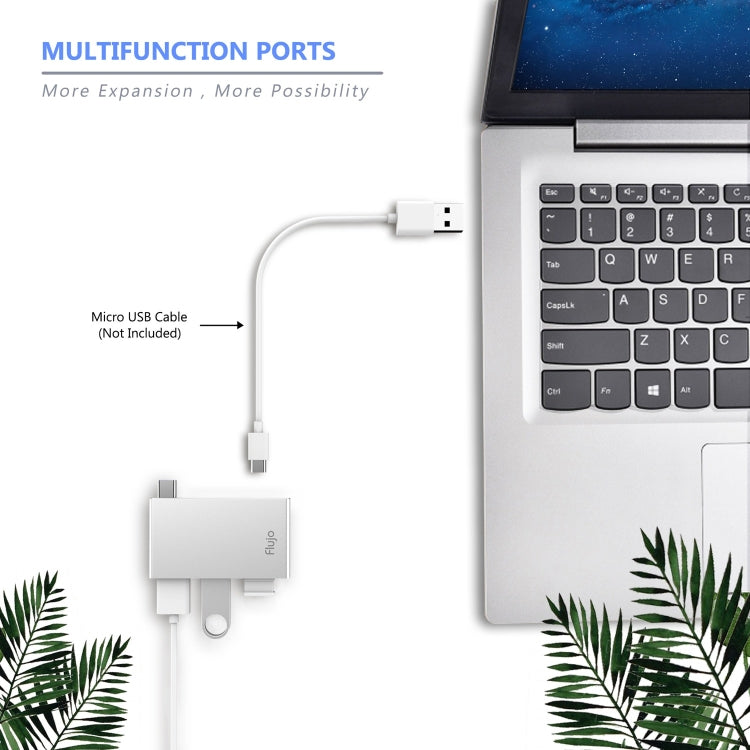 Flujo H55 Aluminum USB-C / Type-C & Micro USB to USB 3.0 & USB 2.0 HUB Adapter
