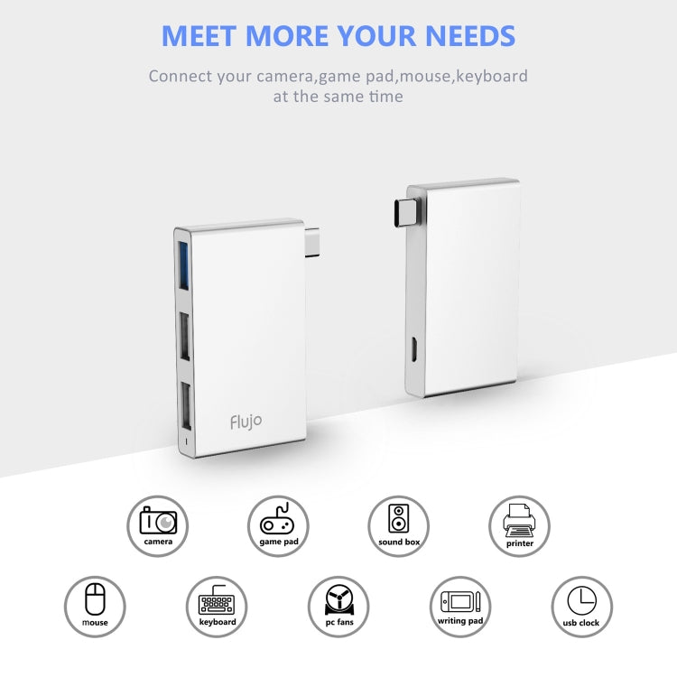 Flujo H55 Aluminum USB-C / Type-C & Micro USB to USB 3.0 & USB 2.0 HUB Adapter