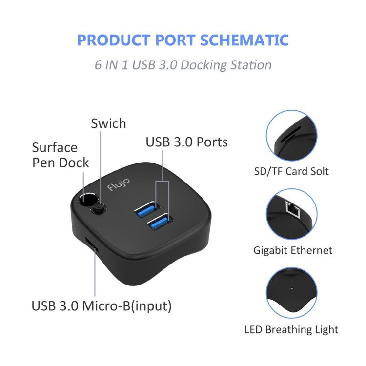 Flujo HR35 Multi-Function USB 3.0 HUB Docking Station with Pen Stand