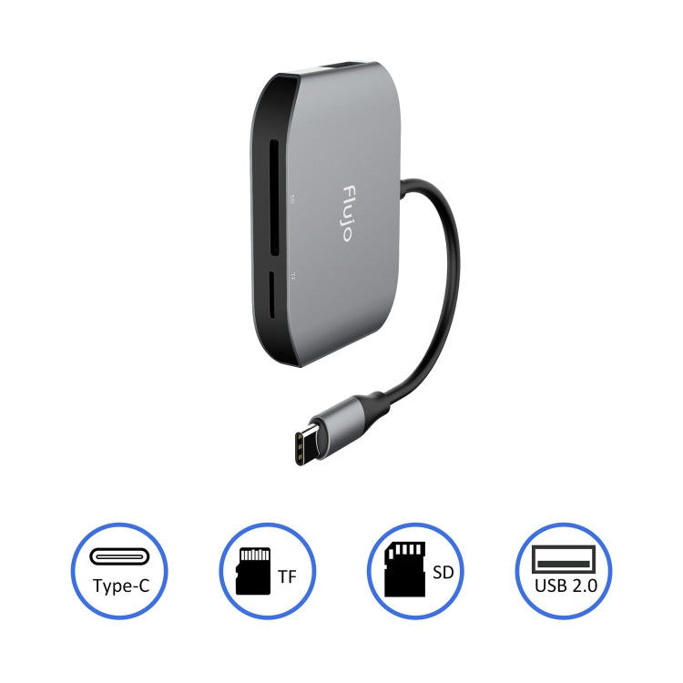 Flujo UC30 USB-C / Type-C to 2 Ports USB 2.0 HUB Adapter with Card Reader