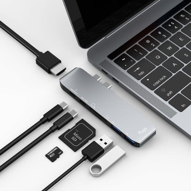 Flujo UC32 USB 3.0 x 2 + USB-C / Type-C + Thunderbolt 3 + HDMI to Dual USB-C / Type-C HUB Adapter with Card Reader
