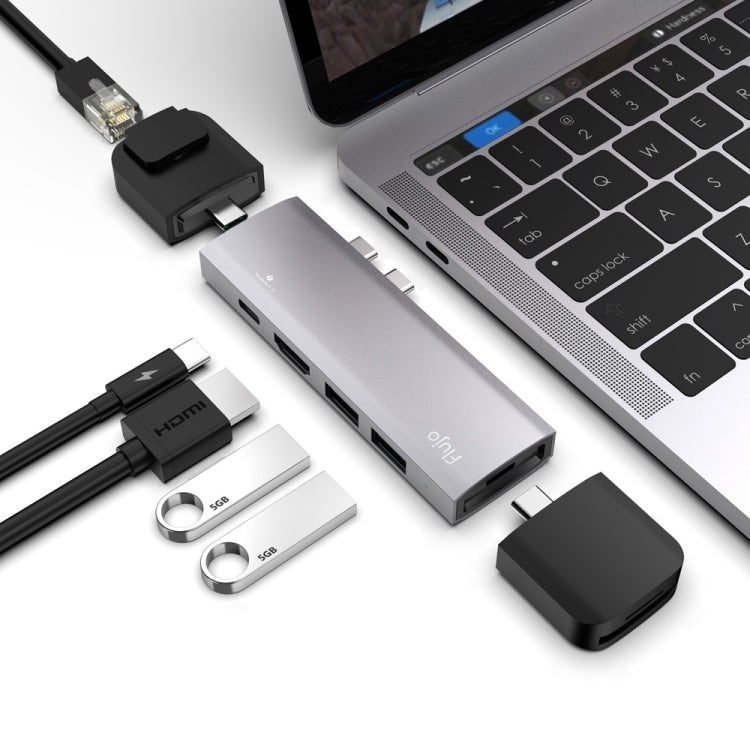 Flujo UC50 Thunderbolt 3 + HDMI + USB 3.0 x 2 to Dual USB-C / Type-C HUB Adapter