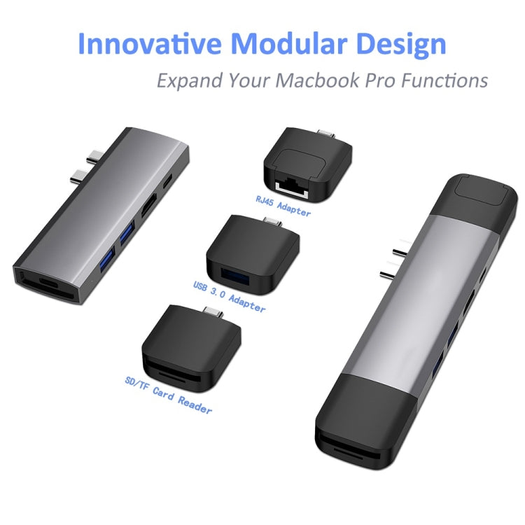 Flujo UC50 Thunderbolt 3 + HDMI + USB 3.0 x 2 to Dual USB-C / Type-C HUB Adapter
