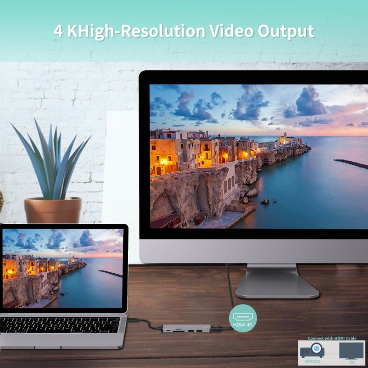 Flujo UC54 6 in 1 USB-C / Type-C PD Port + TF / SD Card + USB 3.0 x 2 + HDMI to USB-C / Type-C HUB Adapter