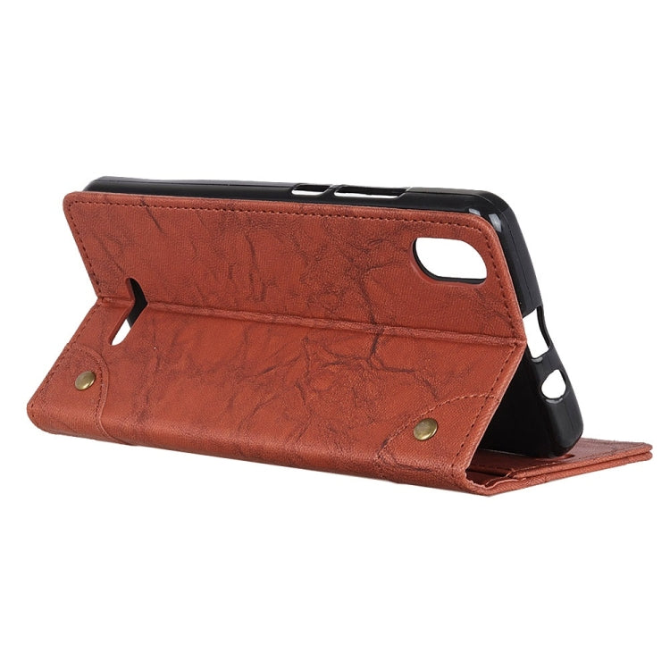 Copper Buckle Retro Texture Horizontal Flip Leather Case for Wiko Y80, with Holder & Card Slots & Wallet