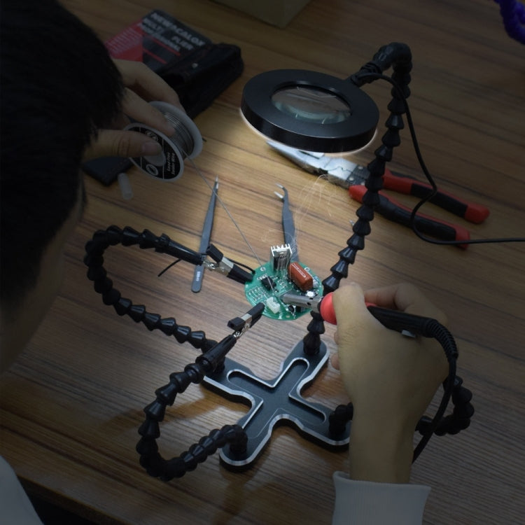 USB LED 3X Glasses Magnifier Lamp DIY Soldering Third Hand Flexible Arms Welding Helping Stand Repair Holder Tool