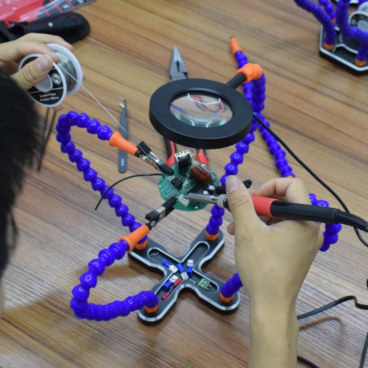 USB LED 3X Glasses Magnifier Lamp DIY Soldering Third Hand Flexible Arms Welding Helping Stand Repair Holder Tool