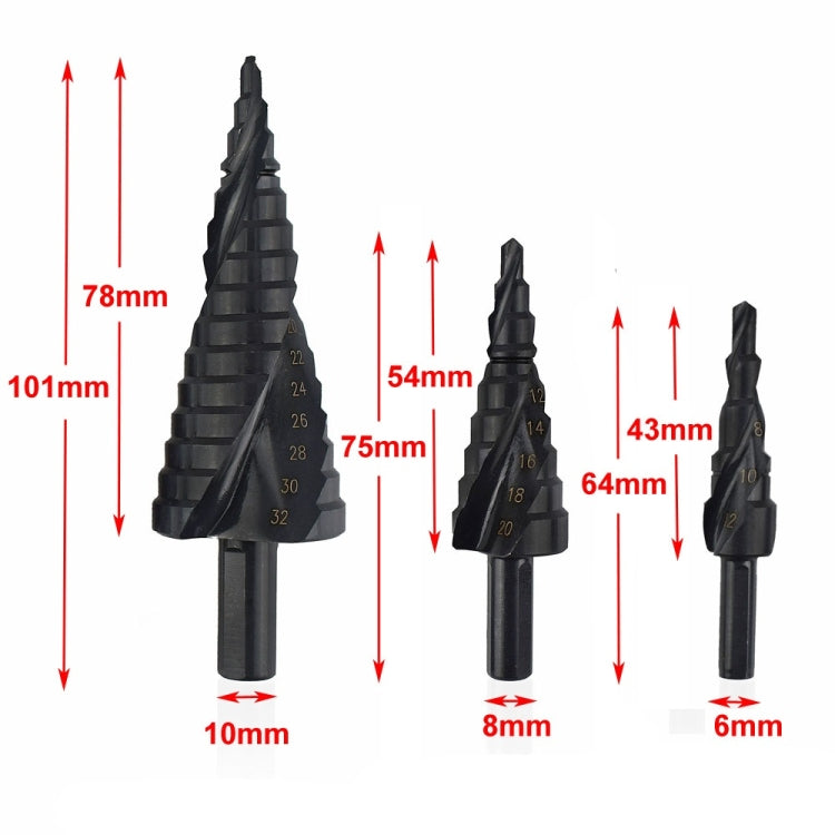 3 in 1 Multi-function 4-32mm HSS Cobalt Step Drills Nitrogen High Speed Steel Spiral for Metal Cone Drill Bit Set Triangle Shank Hole Cutter